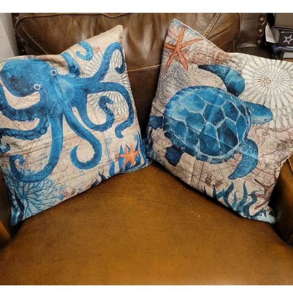 Decorative Throw Pillow Cover Case Turtle Beach Decor Nautical Coastal Cottage - Picture 5 of 11